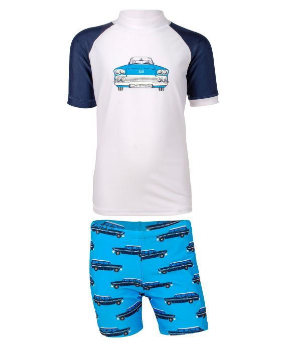 JUJA - UV-Badeset für Jungen - Oldtimer - Weiß/Blau