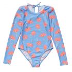 Snapper Rock - UV-Badeanzug für Mädchen - Langarm - Beach Bloom - Blau/Rosa